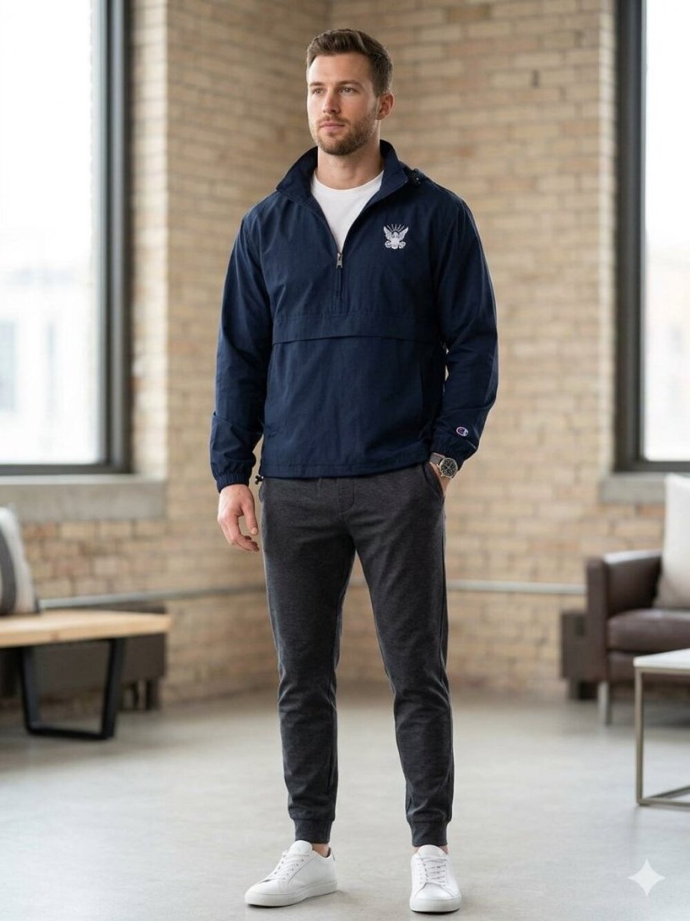 Champion UNISEX Pack 'n go packable hooded 1/2 zip windbreaker jacket, size S